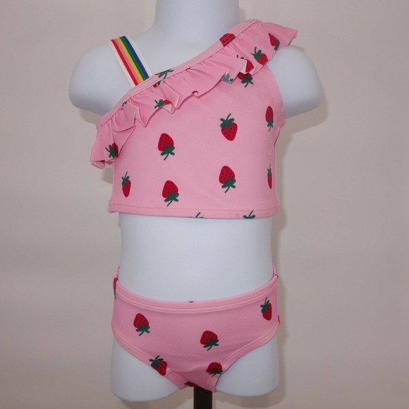 NEW Hanna Andersson Pink Strawberry Ruffle Tankini Swimsuit Size 80 18-2… - Picture 2 of 9